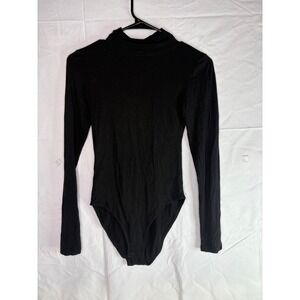 MANGOPOP Collection Black Long Sleeve Turtleneck Bodysuit Womens XS Snap Closure